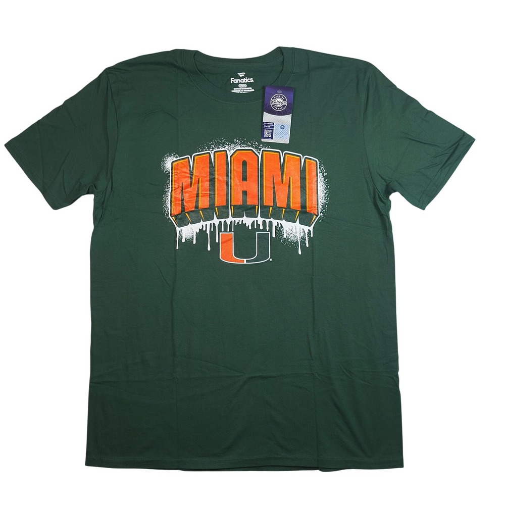 Miami Hurricanes Green Graphic T Shirt Large NWT Fanatics NCAA 100% Cotton Tee